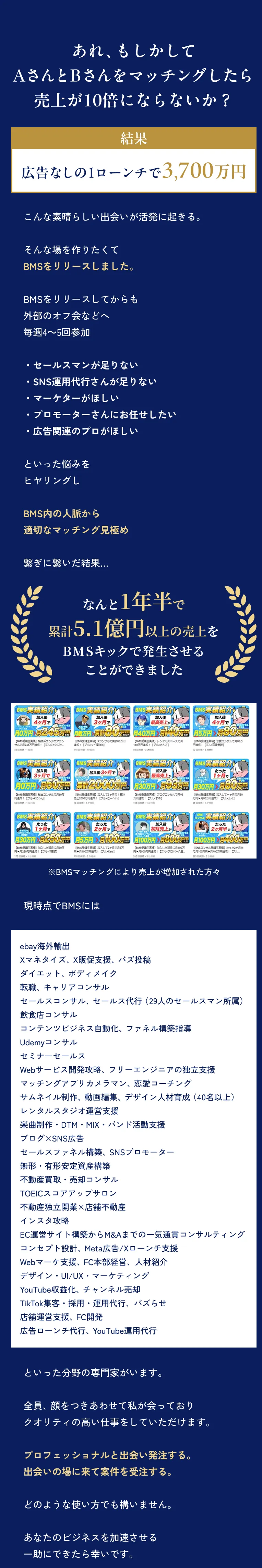 あれ、もしかしてAさんとBさんをマッチングしたら売上が10倍にならないか？