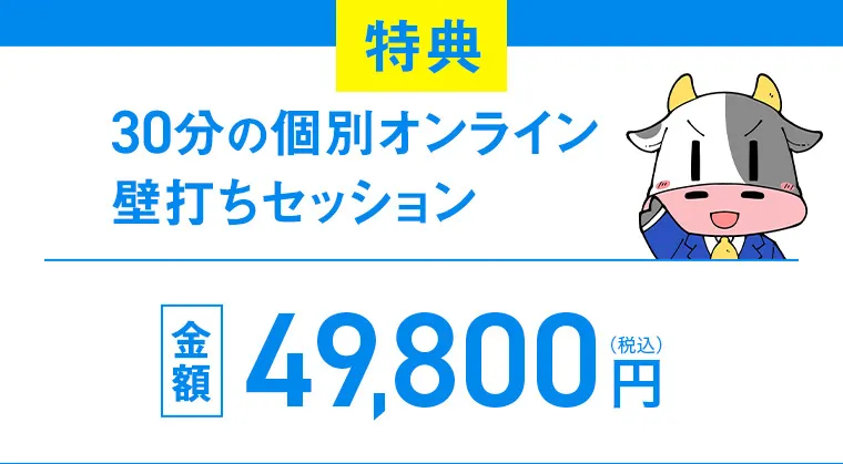 特典 30分の個別オンライン壁打ちセッション 金額 49,800円(税込み)